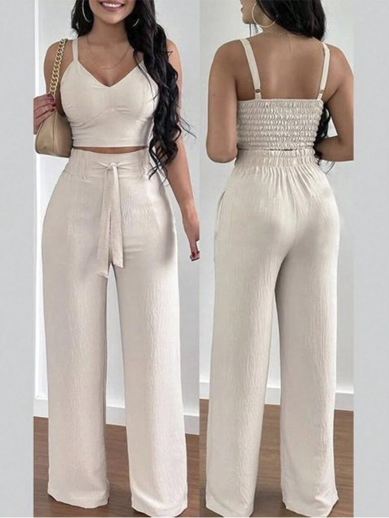 Conjunto de Verão Duna Areia - Calça Pantalona e Cropped